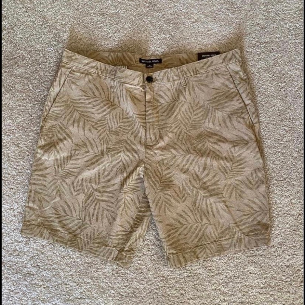 New Mens Michael Kors shorts khaki palm leaf print